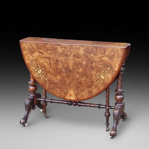 Victorian Burr Walnut and Satinwood Inlaid Sutherland Table