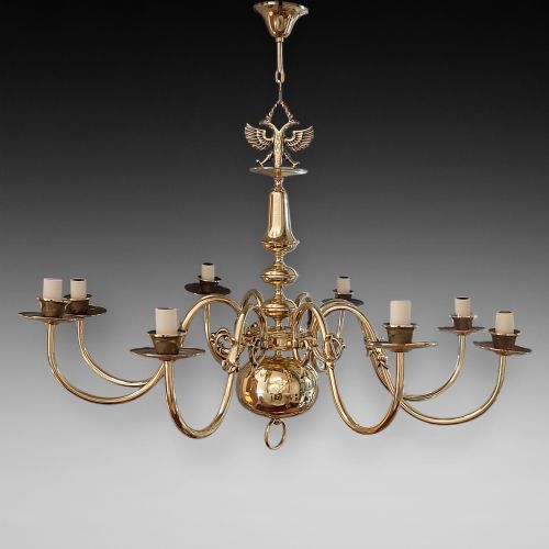 Early 20thc Eight Branch Dutch Style Chandelier