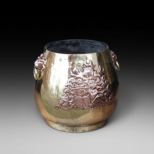 19thc Regency Brass and Copper Log Bin Planter