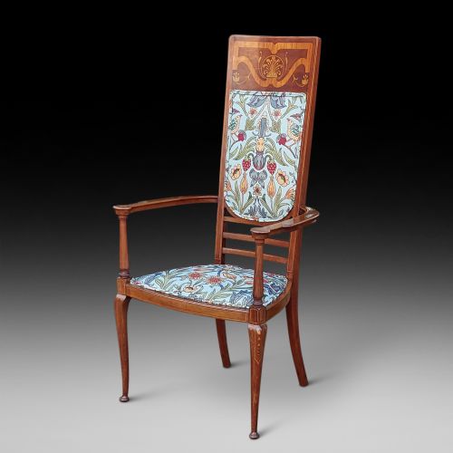Edwardian Inlaid Mahogany Art Nouveau Armchair