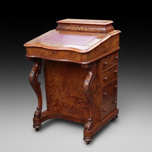 Victorian Walnut and Inlaid Serpentine Front Davenport