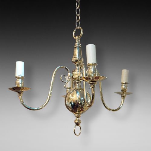 Early 20thc Dutch Brass Four-branch Chandelier