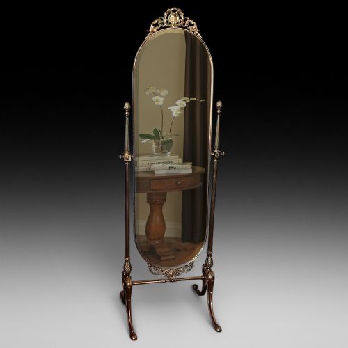 Early 20thc Brass Cheval Mirror
