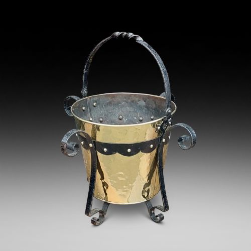 Arts and Crafts Brass and Wrought Iron Planter