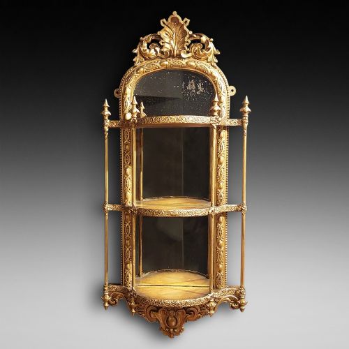 Victorian Gilt Gesso Wall Hanging Three Tier Mirrored Shelves
