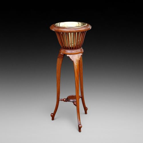Edwardian Inlaid Mahogany and Brass Jardiniere Planter