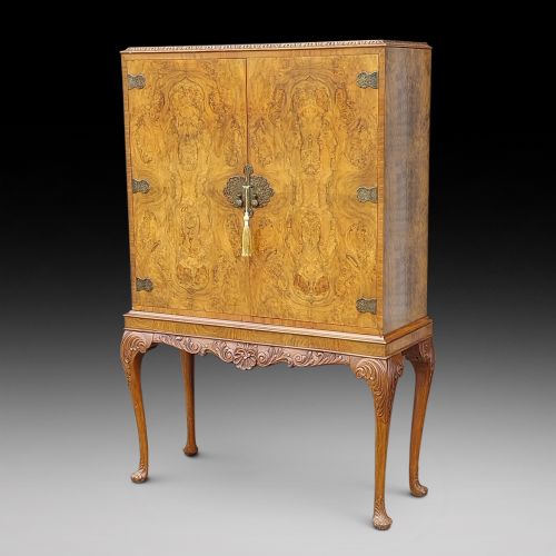 1920'S Art Deco Burr Walnut Cocktail Drinks Cabinet