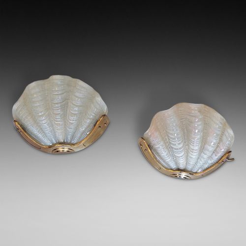 Pair of Art Deco Clam Shell Frosted Glass Wall Lamps