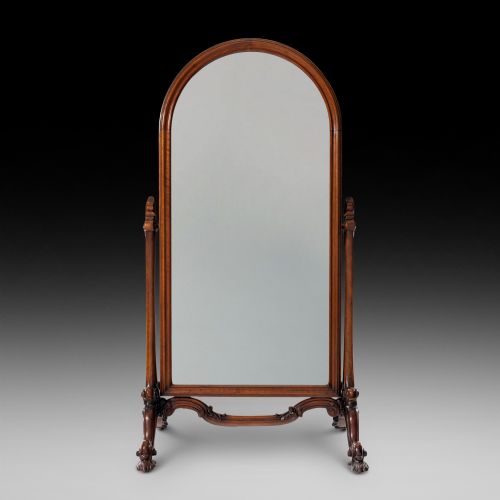 19thc Carved Walnut Cheval Mirror Attributable to Gillows