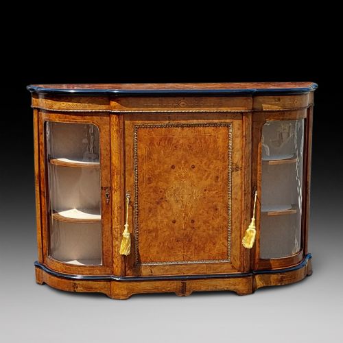 Victorian Burr Walnut Bow Fronted Credenza