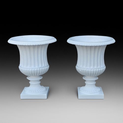 Pair Victorian Cast Iron Garden Campana Urns