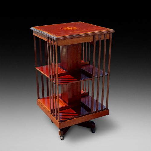 Edwardian Mahogany Inlaid Revolving Bookcase