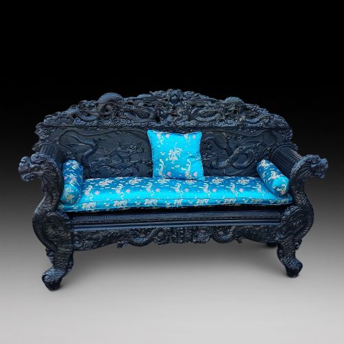 Large Chinese Carved Hard Wood Hall Bench