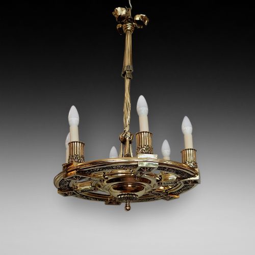 Late 19thc French Brass Wheel Chandelier