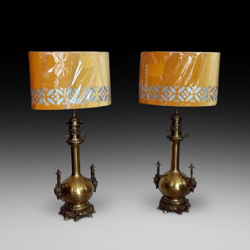 Pair of Early 20thc Brass Table Lamps