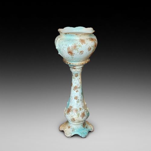 Victorian Staffordshire Pottery Floral Decorated Jardiniere on Stand