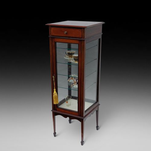 Edwardian Mahogany Narrow Vitrine Display Cabinet