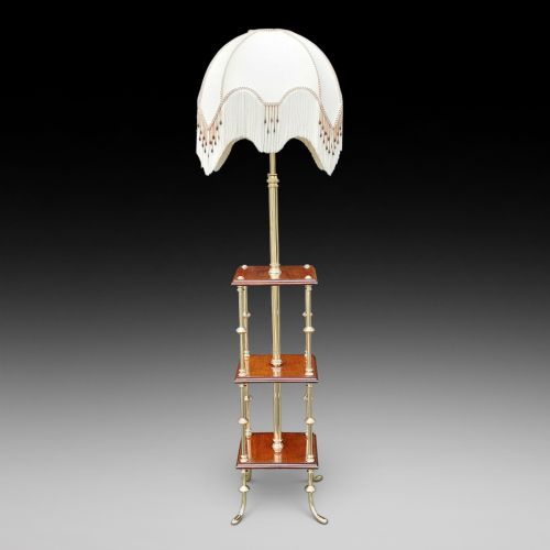 PAIR OF EARLY 20THC BRASS AND MAHOGANY CANTERBURYLAMP STANDARDS - ADDITIONAL PHOTO 6