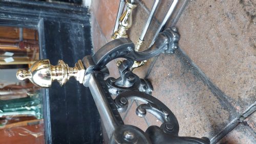 SET OF 3 VICTORIAN BRASS AND CAST IRON FIRE TOOLS WITH ANDIRONS - ADDITIONAL PHOTO 4