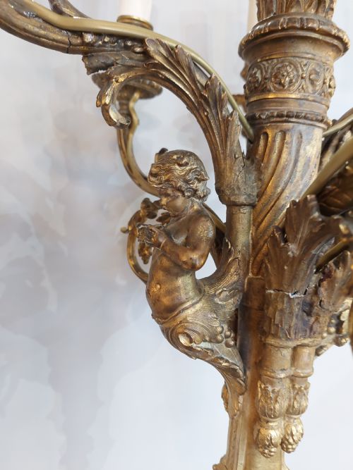 EARLY 20THC 6 ARM GILT METAL CHANDELIER - ADDITIONAL PHOTO 1