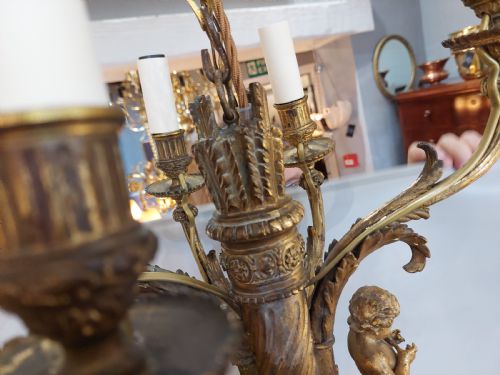 EARLY 20THC 6 ARM GILT METAL CHANDELIER - ADDITIONAL PHOTO 9