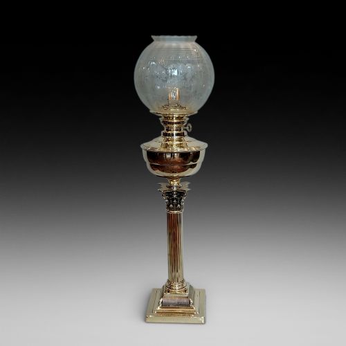 19thc French Brass Corinthian Column Oil Lamp - Converted to Electric