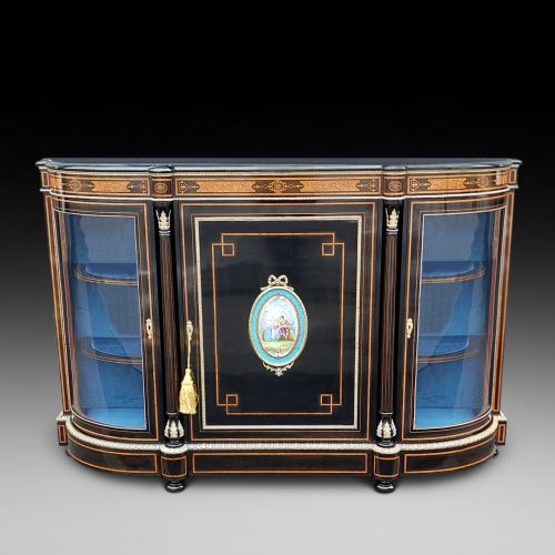 Victorian Walnut, Ebonised & Marquetry  Inlaid Credenza