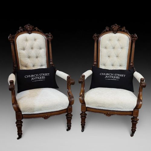Pair of Victorian Walnut Parlour Chairs
