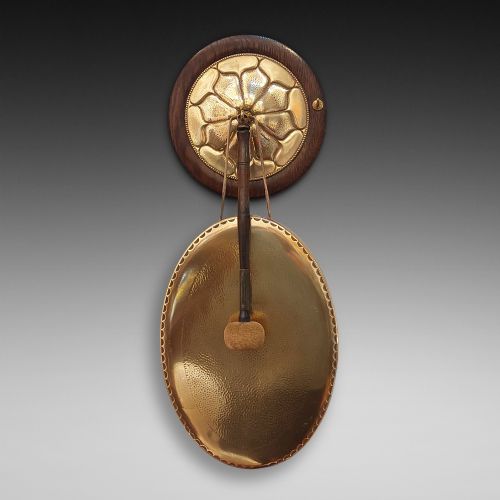 Art Nouveau Oak and Brass Dinner Gong C1900