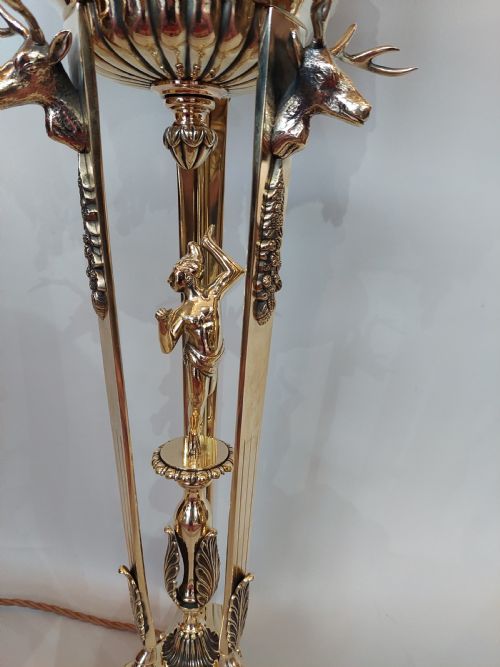 EARLY 20THC BRASS LIGHT FITTING OF MINERVA WITH STAGS - ADDITIONAL PHOTO 3