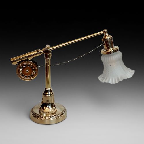 Novelty Brass Table Lamp in the Form of Fishing Rod and Reel