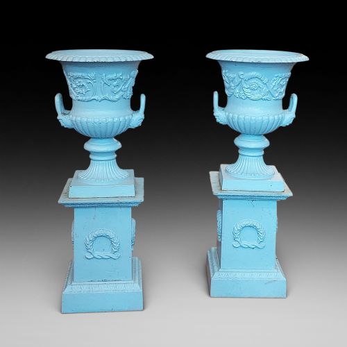 Pair of Early20th/late19thc Cast Iron Garden Urns