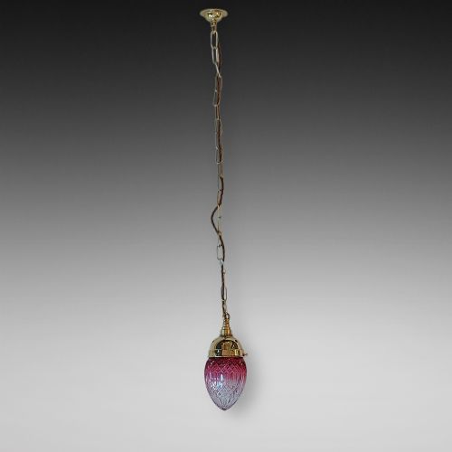 Early 20thc Cranberry Cut Glass Hanging Lamp