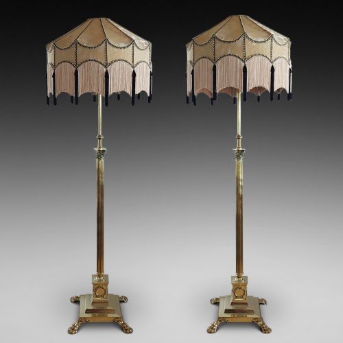 Pair of Late 19thc Brass Extendable Lamp Standards