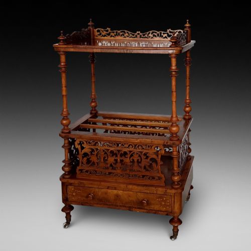 Victorian Burr Walnut Canterbury Whatnot