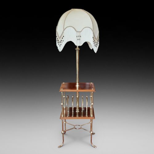 Edwardian Mahogany and Brass Canterbury Standard Lamp