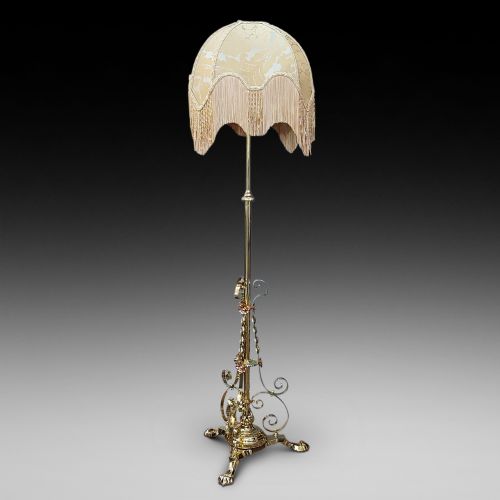 19thc Arts and Crafts Brass Standard Oil Lamp