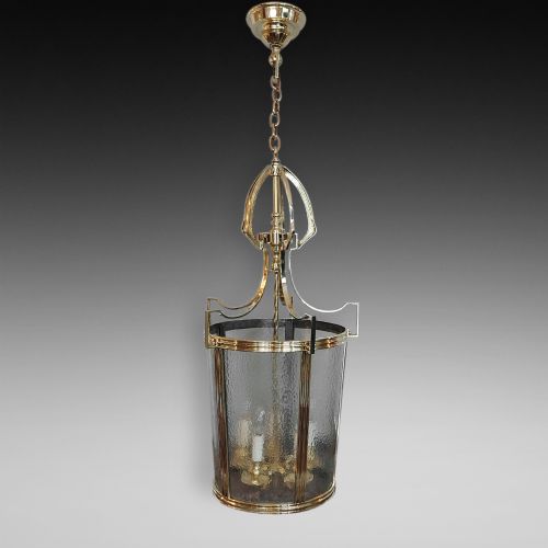 Early 20thc Brass Hanging Hall Lantern Lamp