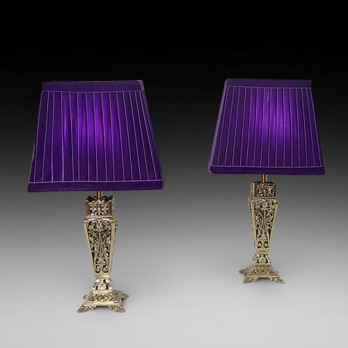 Pair of Pierced Brass Table Lamps