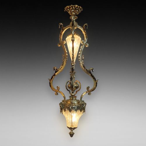 Early 20thc Gilt Bronze Ceiling Fitting of Grand Proportions