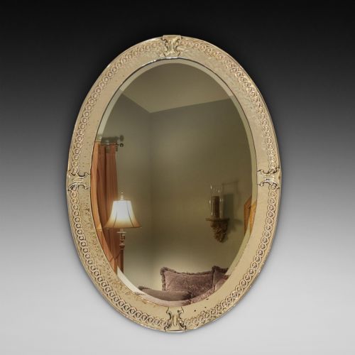Arts & Crafts Hammered Brass Framed Oval Mirror