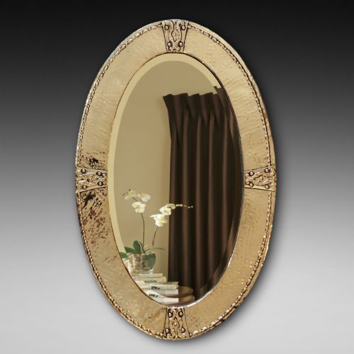 Late 19thc Arts and Crafts Beaten Brass Mirror