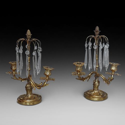 Pair of 19thc French Twin Branch Ormolu Lustres