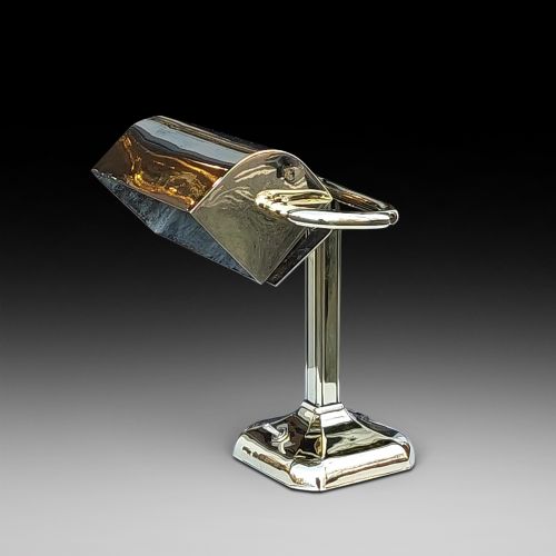 Early 20thc Brass Hooded Desk Lamp