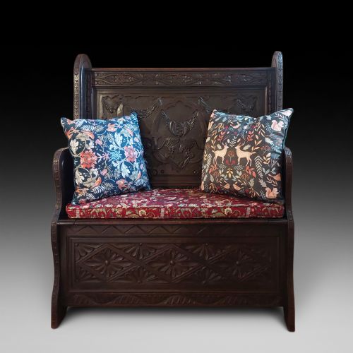 Late 19thc Oak Carved Jacobean Style Monks Bench