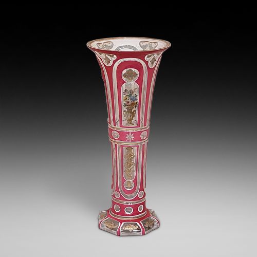 Late 19thc Bohemian Rose and Opaline Glass Vase