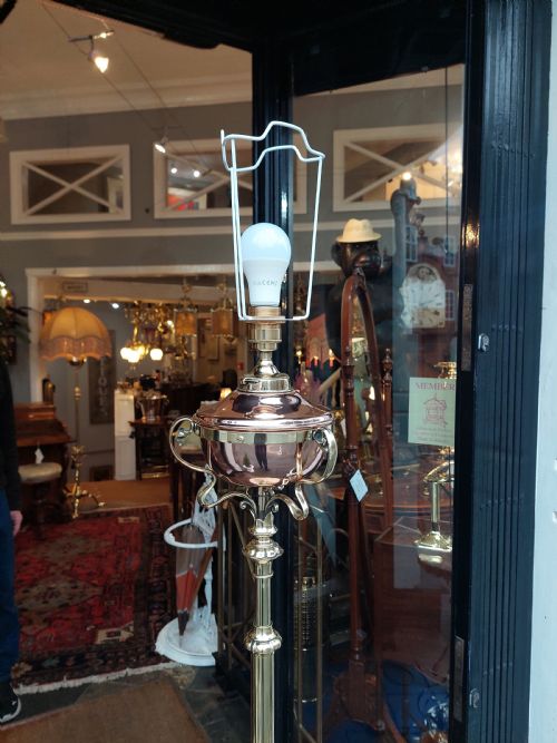 LATE VICTORIAN ART NOUVEAU BRASS STANDARD STEAMEROIL LAMP - ADDITIONAL PHOTO 6