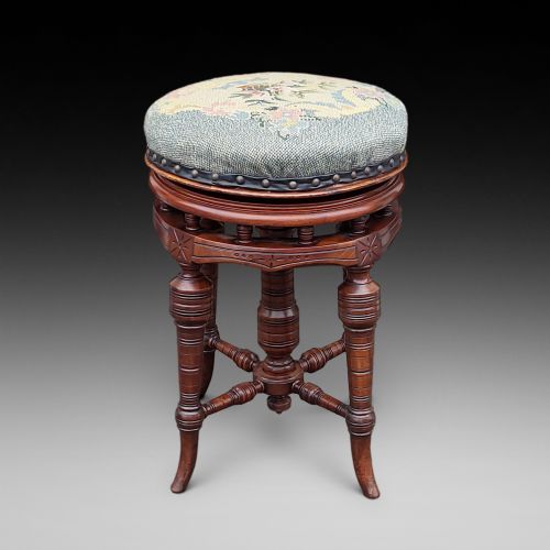 Late 19thc Circular Walnut Revolving Piano Stool