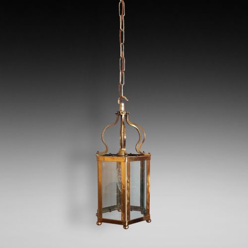 Early 20thc Octagonal Brass Hall Lantern
