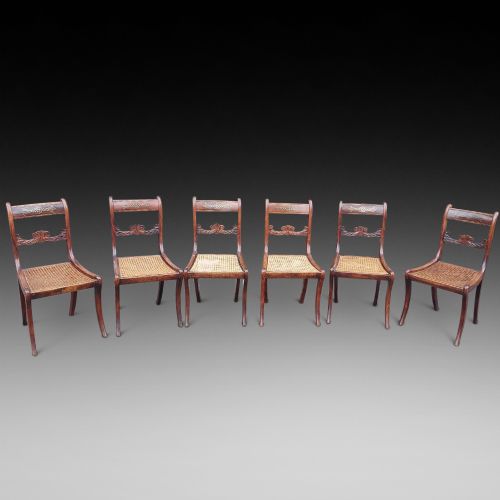 SET OF SIX REGENCY BRASS INLAID FAUX ROSEWOOD DINING CHAIRS - ADDITIONAL PHOTO 1